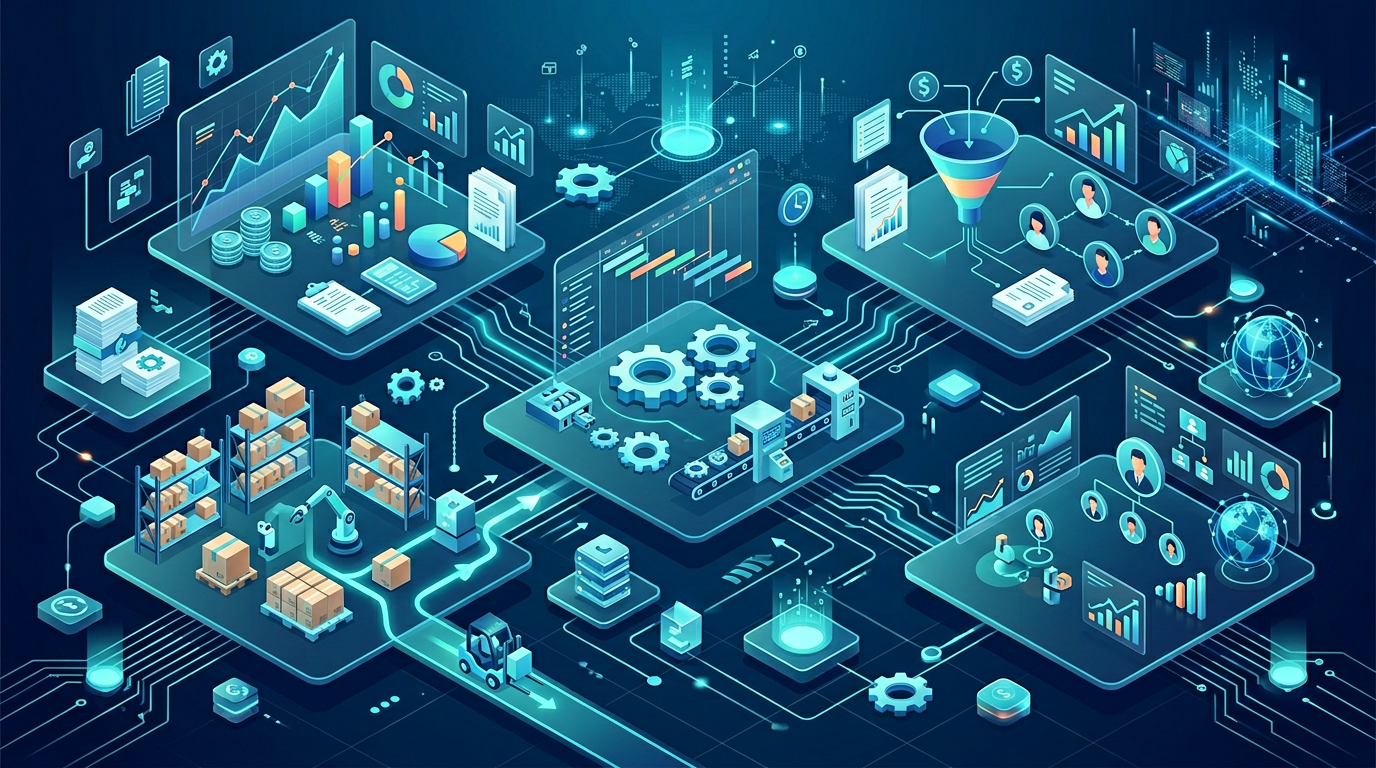 Visione sintetica: dashboard gestionali, pianificazione produzione e flussi dati ERP